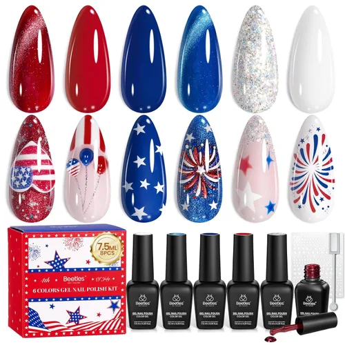 Miniatura 20 de Beetles - Esmalte de uñas de gel rojo, 6 colores, colección Marvelous Lady, esmalte de uñas con purpurina burdeos, nude, rojo brillante, diseño