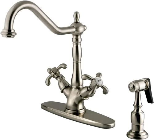 Kingston Brass KS1238TXBS French Country - Grifo de cocina con rociador de latón, níquel cepillado