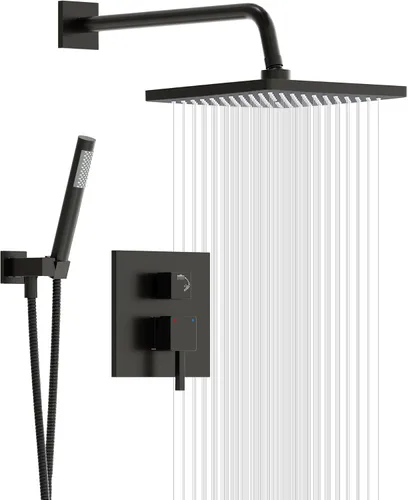 Miniatura 11 de Esnbia Sistema de ducha termostático negro, juego de grifo de ducha de metal con cabezal de ducha de lluvia de 10 pulgadas, cabezales de ducha