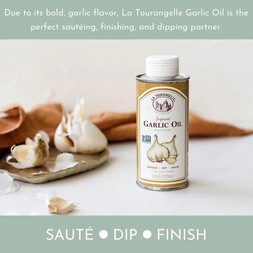 Miniatura 7 de La Tourangelle, Aceite de ajo, aceite alto en oleico para cocinar pastas, aderezos para ensalada, rociar sobre palomitas de maíz, aroma y sabor