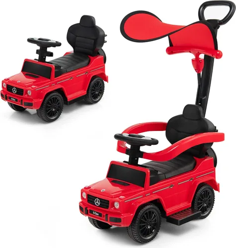 Miniatura 10 de Costzon Coche de empuje para niños pequeños, 3 en 1 Mercedes Benz Cochecito deslizante para caminar con toldo, asa, barandilla de apoyabrazos