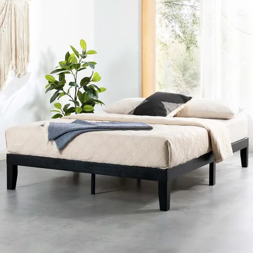 Mellow Naturalista Classic - Cama de plataforma de madera maciza de 12 pulgadas con listones de madera, tamaño Queen, color negro