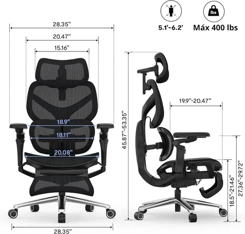 Miniatura 17 de FlexiSpot Sentinel-Pro - Silla ergonómica para juegos con reposabrazos 7D de doble ala adaptable lumbar 7D 145° 4 posiciones, respaldo ajustable