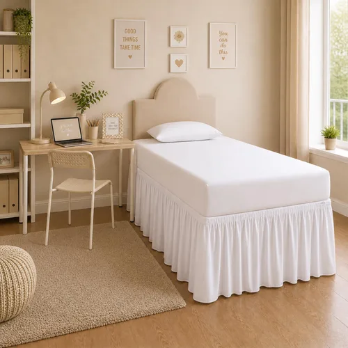 Miniatura 3 de Faldas de cama para dormitorio universitario Serie 1000 Twin XL Extra Largas con Volantes y Esquina Dividida Diseño Elegante Microfibra Cepillada