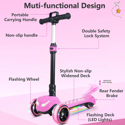 Miniatura 5 de Electric Scooter for Kids Ages 3-12, Full Body Lights Up, Wide Deck, 3 Adjustable Heights, 5MPH Safe Speed, 90min Riding, Foldable 3 Wheel Electric
