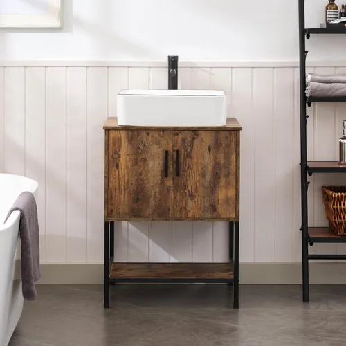 Miniatura 30 de UEV Tocador de Baño de Roble Rústico de 24" con Lavabo, Conjunto de Gabinete de Baño con Marco de Hierro Industrial con Puertas y Estante, con Combo