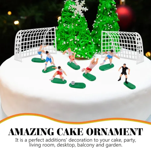 Miniatura 4 de UPKOCH Decoraciones para pastel de fútbol – 2 goles, 6 jugadores, 1 árbitro, figuras de fútbol en miniatura para cumpleaños de niños, fiesta