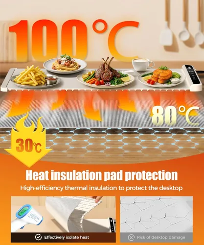 Miniatura 2 de Tapete de calentamiento de alimentos con almohadilla resistente al calor, 26 x 15 pulgadas, 6 ajustes de temperatura y 6 ajustes de temporizador