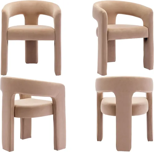 Miniatura 6 de VESCASA Silla de Comedor de Barril de Terciopelo con Respaldo Abierto, Sillón Lateral de Acento Moderno Tapizado con 3 Patas para Caqui-terciopelo