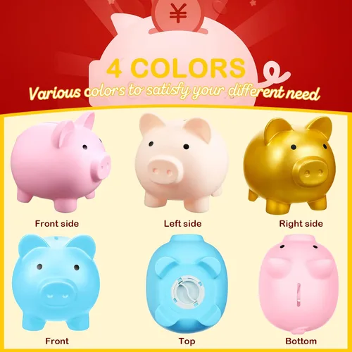 Miniatura 2 de Alcancía grande de 4 piezas de plástico para cerdos para niños, bonita alcancía para niñas y niños, caja de dinero de ahorro, regalos infantiles