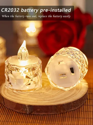 Miniatura 6 de Paquete de 12 velas de té LED sin llama, para decoración de Halloween, Navidad, hogar/boda, regalos de días festivos y luces decorativas Transparente