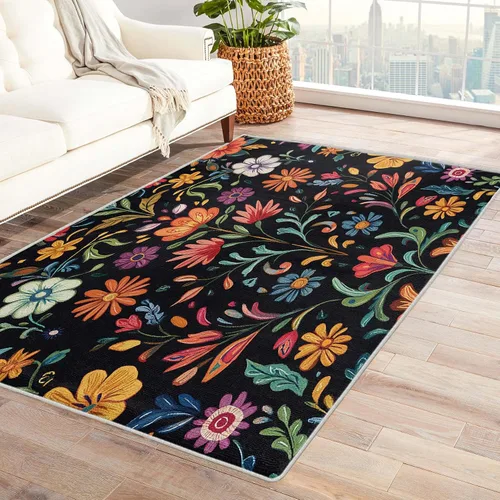 Miniatura 9 de Alfombra floral retro 70S, lavable, Groovy Funky de 8 x 10 pulgadas, alfombra grande de flores naranjas, dormitorio, sala de estar, decoración