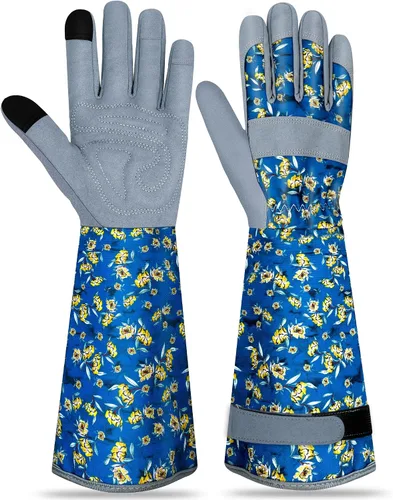 Miniatura 15 de Guantes largos de jardinería para mujer, guantes de cuero a prueba de espinas, guantes de trabajo transpirables para mujeres, patio, exteriores