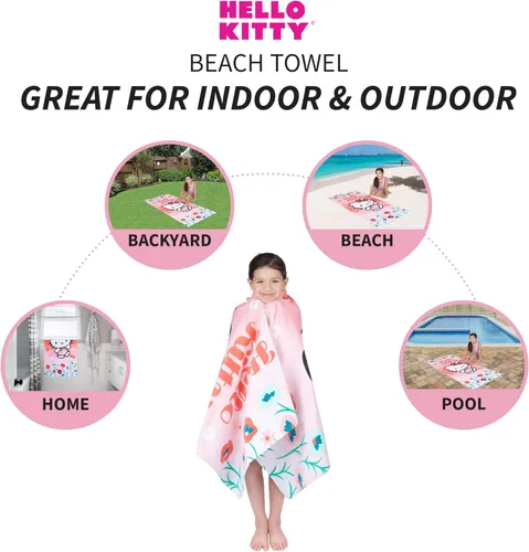 Miniatura 2 de Franco Toalla de playa de algodón súper suave para niños, 58 x 28 pulgadas, Hello Kitty