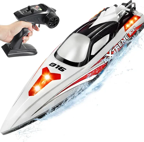 BEZGAR Bote RC, barco de control remoto sin escobillas grande de 18 pulgadas para adultos y niños, botes de velocidad RC grandes y rápidos de 55 KPH