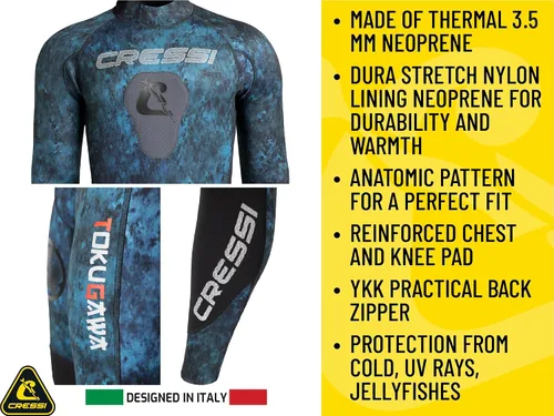 Miniatura 5 de Cressi Traje de neopreno de pesca submarina y apnea con almohadilla de pecho, protección de rodilla, diseño anatómico - Tokugawa: Diseñado en Italia