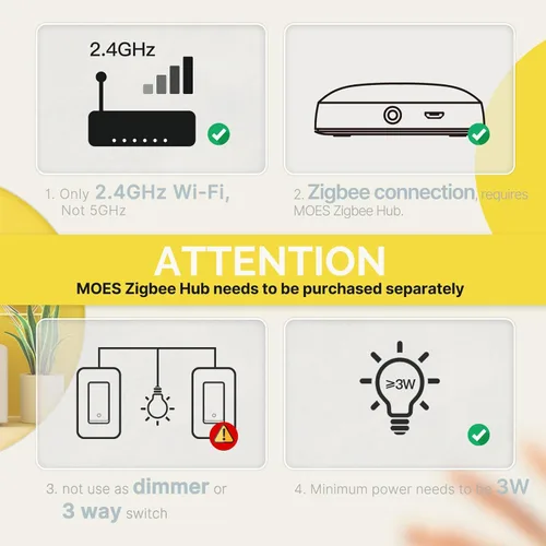 Miniatura 8 de MOES Interruptores inteligentes Zigbee de 2ª generación, sin cable neutro, interruptor de luz de un polo inteligente que requiere MOES Zigbee Hub