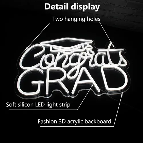 Miniatura 4 de Letrero de Felicitaciones de Graduación en Neón - (16.5x12.6in/42x32cm) Luz de Neón para Fiesta de Graduación, Decoración de Telón de Fondo
