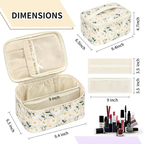 Miniatura 6 de OCHEAL Makeup Bag,Travel Makeup Organizer Bag, Cute Cosmetic Bags for Women Girls Travel Toiletry Bag Traveling With Brush Slot And Divider-Floral