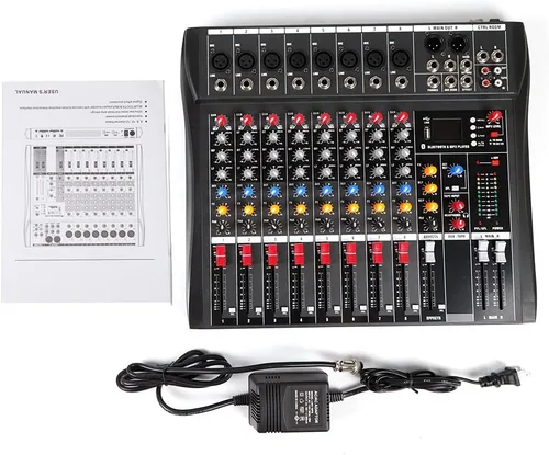 Miniatura 8 de Mezclador profesional de 8 canales, interfaz de consola digital USB MP3 Phantom Power estéreo DJ Studio FX Chasis de acero, mezclador de audio USB