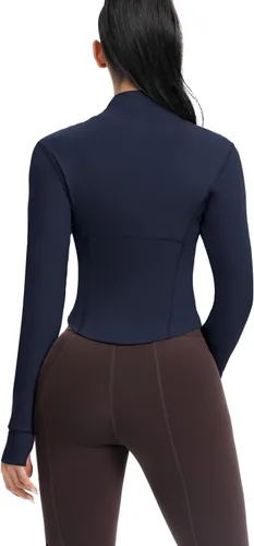Miniatura 47 de AVGO Chaquetas de entrenamiento recortadas para mujer, con cremallera, ajustadas, atléticas, con agujeros para el pulgar