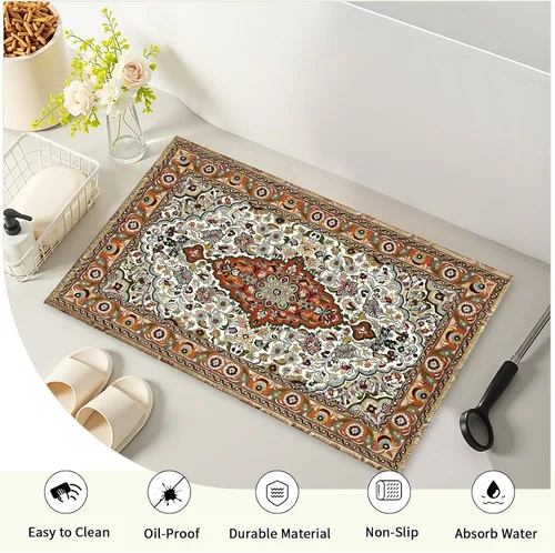 Miniatura 4 de Alfombra de Baño Boho Marrón Vintage Alfombra de Baño Bohemia Retro con Patrón Floral Alfombra de Baño 20x32 Pulgadas Antideslizante Absorbente