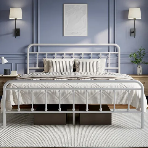 Miniatura 12 de Novilla Armazón de Cama de Metal Tamaño Twin - Estilo Victoriano Minimalista Moderno con Cabecera/Pie de Cama, Listones de Acero