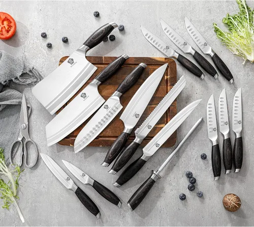 Miniatura 5 de WILDMOK Juego de bloque de cuchillos de cocina, juego de 17 piezas con bloque de madera, juegos de cuchillos de cocina de acero alemán con picador