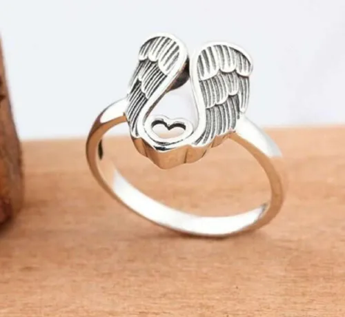 Miniatura 4 de HUKQBUNX - Anillo de plata de ley 925 con alas de ángel retro Love Fresh para mujer, tamaño 6-10 (talla 9)