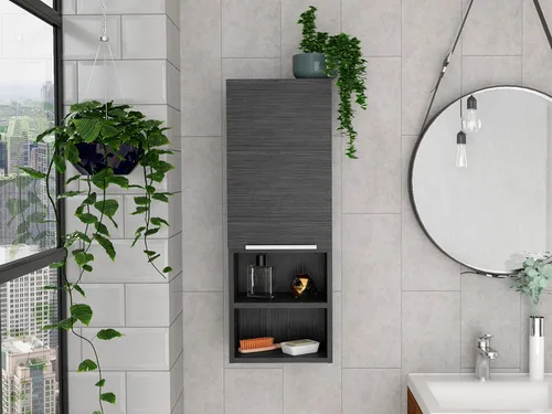 Miniatura 9 de Armario de pared para baño, botiquín montado en la pared, puerta única y estantes abiertos, sala de estar, baño, organizador de almacenamiento Negro