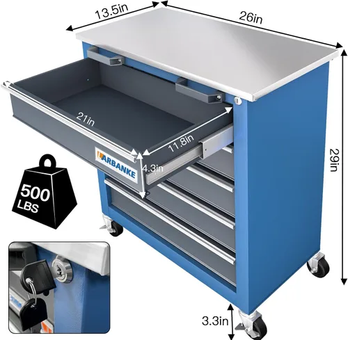 Miniatura 3 de LARBANKE Cofre de herramientas rodante con mesa de acero inoxidable, caja de herramientas de 5 cajones y caja de herramientas de 8 cajones