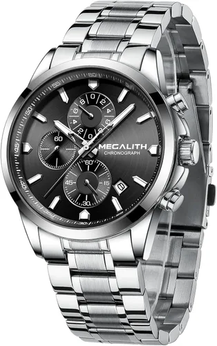 Miniatura 11 de MEGALITH Wrist Watches for Men Luxury: Dress Silver Stainless Steel Chronograph Watch Waterproof - Gift for Husband Father at Birthday Anniversary
