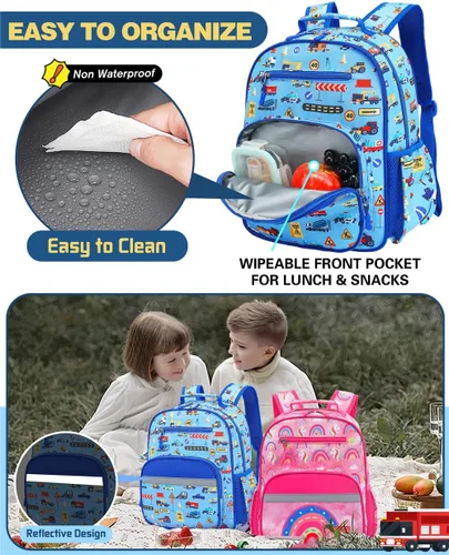 Miniatura 4 de Mochila para niños y niñas, bonita mochila ligera para preescolar, jardín de infantes, primaria, escuela primaria, Carros azules, 12L(Para Niños 5-8