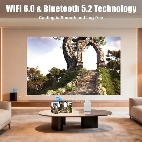 Miniatura 4 de Mini proyector con WiFi y Bluetooth, proyector inteligente compatible con 1080P con aplicaciones integradas, proyector de películas para exteriores