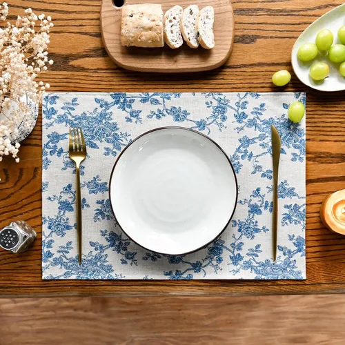 Miniatura 2 de Juego de 6 manteles individuales pastorales para mesa de comedor, reversibles y resistentes al calor, antideslizantes, manteles para mesa de cocina