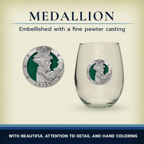 Miniatura 4 de Heritage Pewter Irish Fighter - Copas de vidrio sin tallo, juego de 2, copas de vino de copa de 15 onzas, vidrio de peltre elaborado por expertos
