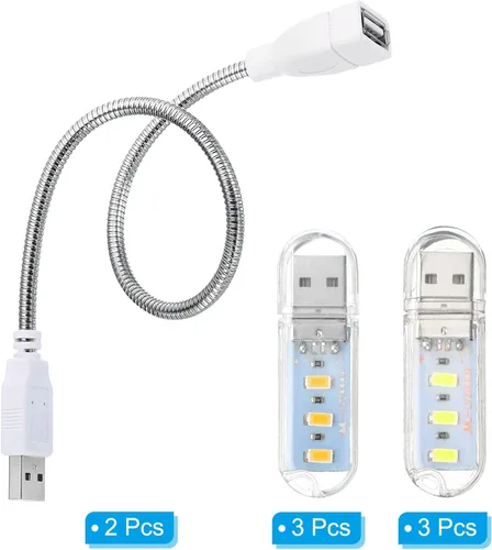 Miniatura 4 de PATIKIL Luces nocturnas USB, 6 piezas de 1 W, 3 cuentas de lámpara LED con 13.8 in macho a hembra, cables flexibles de cuello de cisne