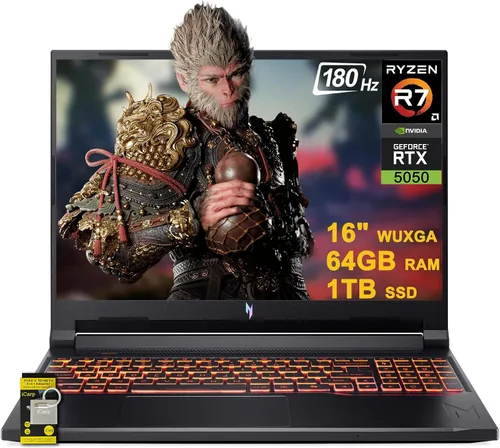 Acer Nitro V 16 AI Gaming Laptop 16" WUXGA IPS 180Hz AMD Zen 4 Octa-Core Ryzen 7 260 64GB RAM 1TB SSD GeForce RTX 5050 (Hasta 421 AI Tops) Con