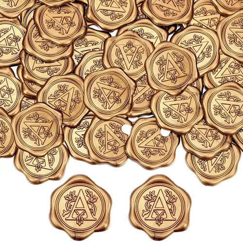 Miniatura 15 de Yoption 50 piezas de pegatinas de sello de cera inicial G, pegatinas de sello autoadhesivas de letra dorada retro antigua para sobres, para bodas