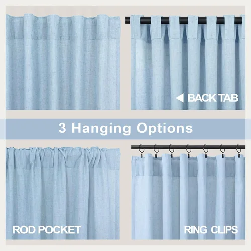 Miniatura 198 de Cortinas de lino gris claro, 2 paneles, presillas traseras, bolsillo para cortinero, semitraslúcidas, ahorran energía, estilo rústico, arpillera