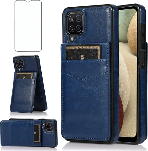 Miniatura 10 de Asuwish Funda de teléfono para Samsung Galaxy A12 con protector de pantalla de vidrio templado, soporte para tarjetas de crédito, soporte de piel