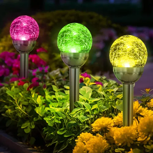 Miniatura 8 de Solpex - Luces solares de jardín para exteriores, paquete de 3 unidades, multicolor, cambio de color y blanco, 2 modos, bola de vidrio alimentada