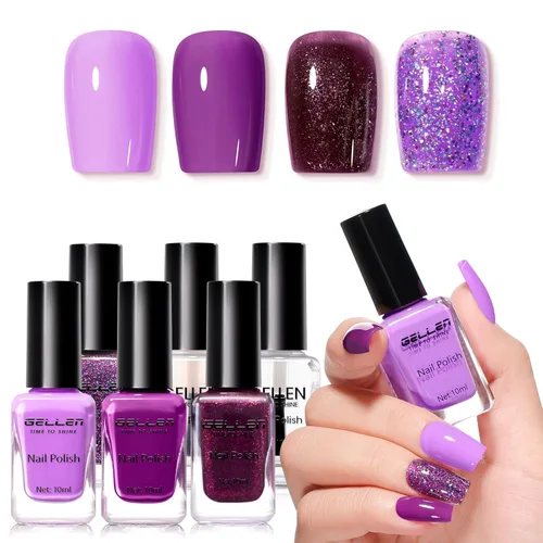 Miniatura 28 de GELLEN Juego de Esmalte de Uñas en 4 Colores Negro, Blanco, Gris & Base y Capa Superior, Esmalte de Uñas de Tendencia Otoño/Invierno Negro, Blanco