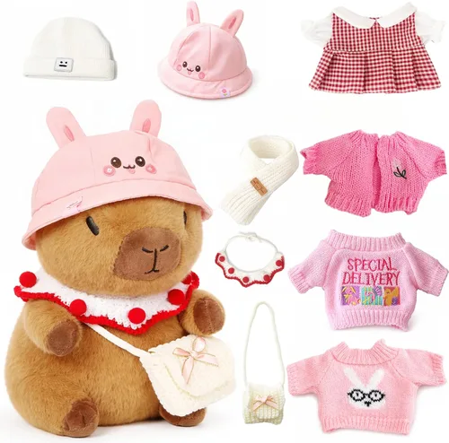 Miniatura 11 de Capybara - Peluche de Capybara con 9 prendas y accesorios, súper suave, para niños y niñas de 10.2 pulgadas (Capybara negro)