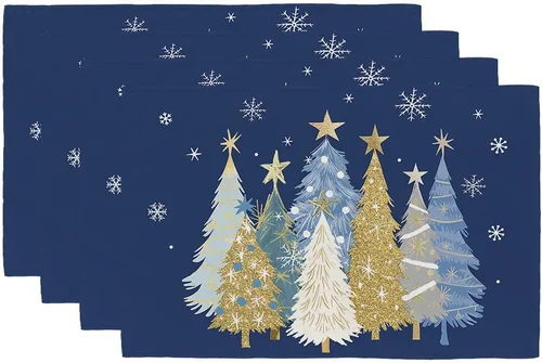 Miniatura 7 de GEEORY Manteles Individuales de Navidad 12x18 Pulgadas Juego de 4, Árboles de Navidad Copos de Nieve Invierno Estacional Vacaciones Estilo Granja