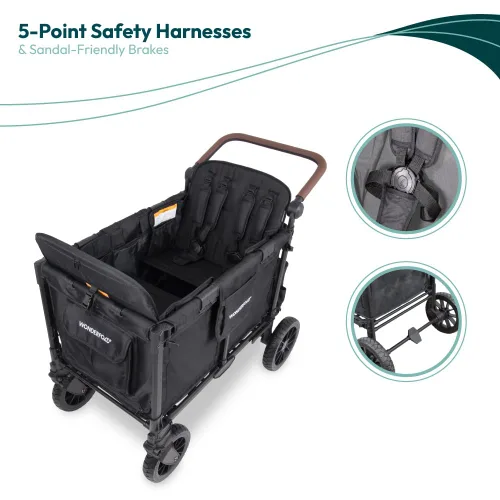 Miniatura 7 de WONDERFOLD W4 Luxe Pro Cochecito tipo vagón (4 plazas) - Cochecito tipo vagón plegable con asientos que cuentan con arneses de seguridad de 5 puntos