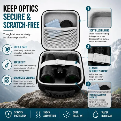 Miniatura 5 de Estuche para binoculares, funda protectora rígida de EVA con exterior resistente al agua, asa de transporte y correa para el hombro, se adapta a