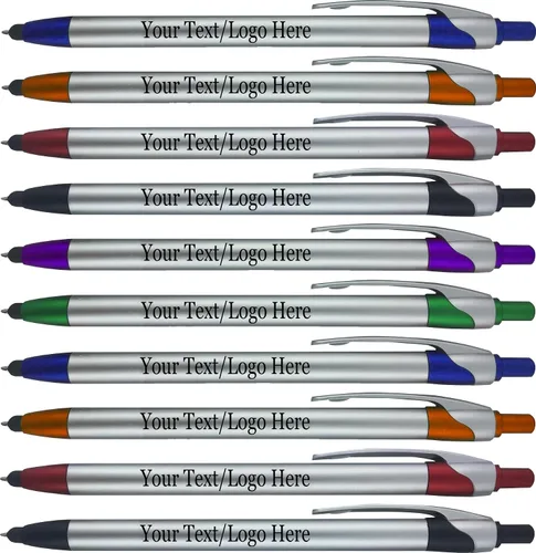 Paquete de 300 bolígrafos personalizados con logotipo o texto, para marketing, fiestas y eventos, lápiz capacitivo 2-1 + bolígrafo compatible con