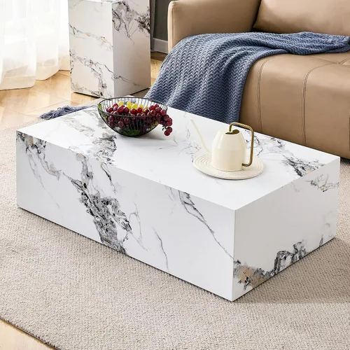 Miniatura 20 de Mesa de café rústica marrón para sala de estar, mesas centrales rectangulares modernas, elegante mesa de cóctel de madera para oficina en casa