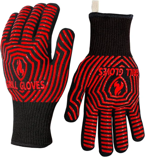 Miniatura 15 de QUWIN Guantes para barbacoa, guantes para horno, resistentes al calor extremo de 1472℉, guantes para parrilla de silicona antideslizantes para Negro